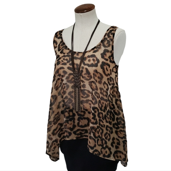 Forever 21 Animal Print Sharkbite Tank Top Jaguar Sheer Chiffon S - Picture 1 of 6
